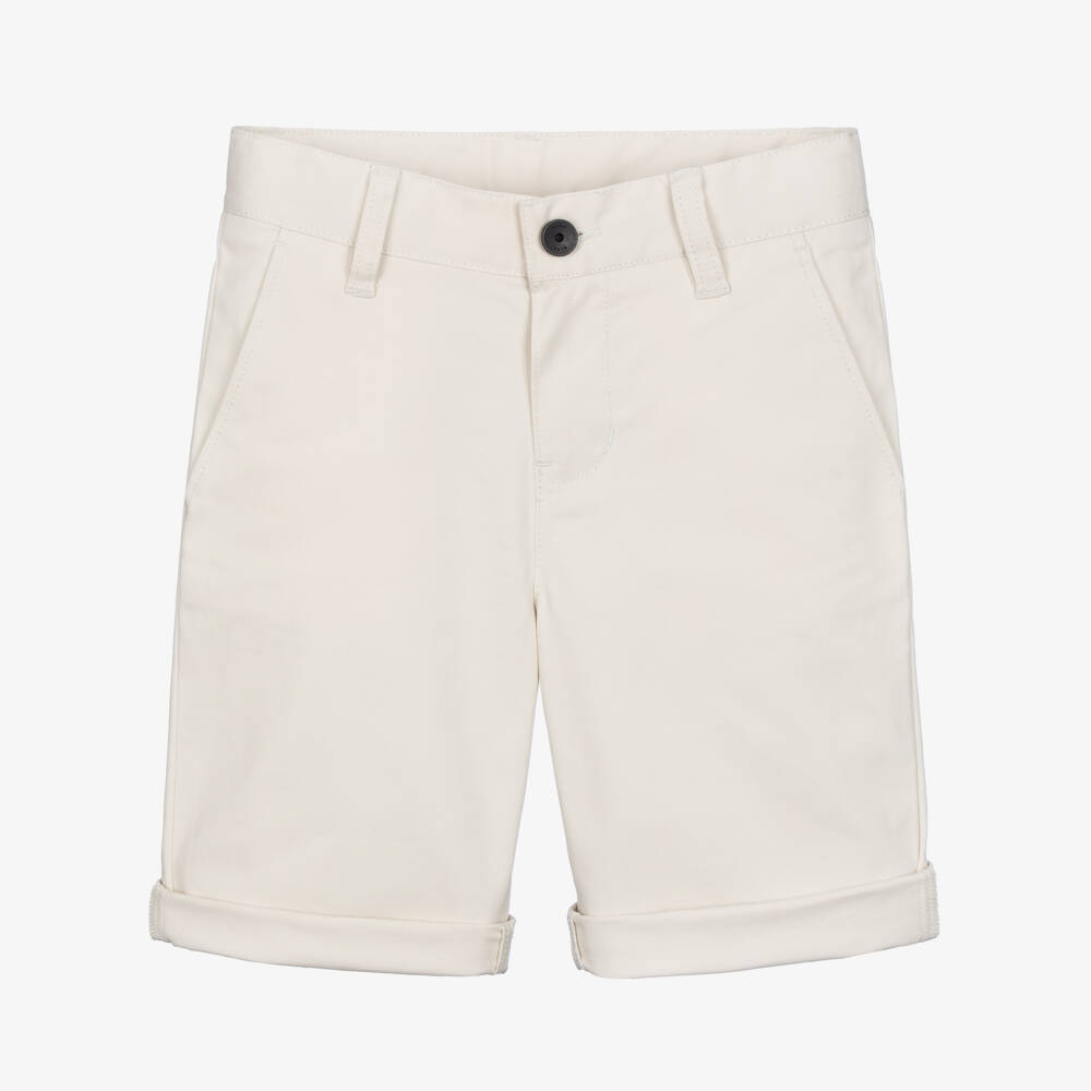 BOSS-Boys Light Beige Cotton Twill Chino Shorts | Childrensalon Outlet