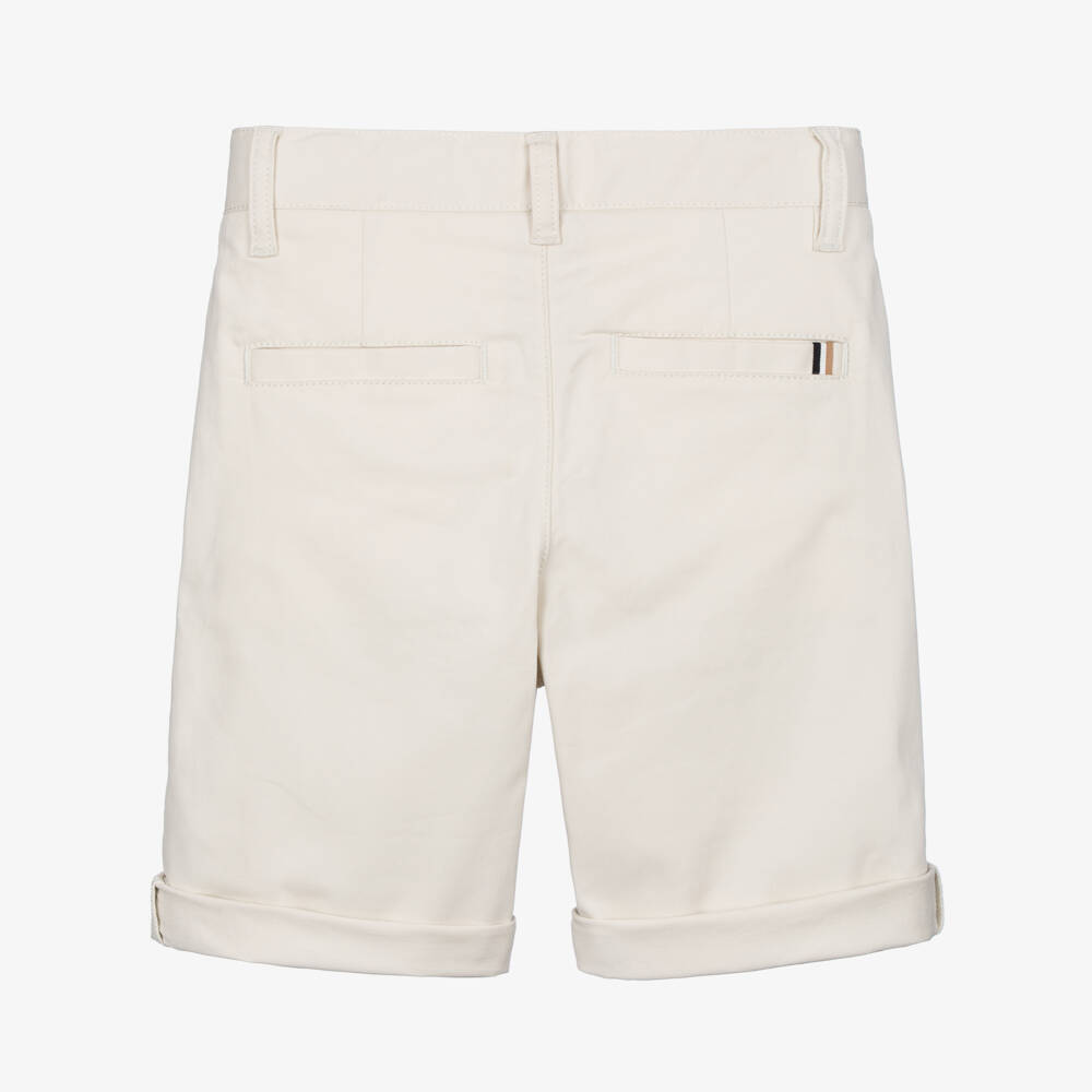 BOSS-Boys Light Beige Cotton Twill Chino Shorts | Childrensalon Outlet