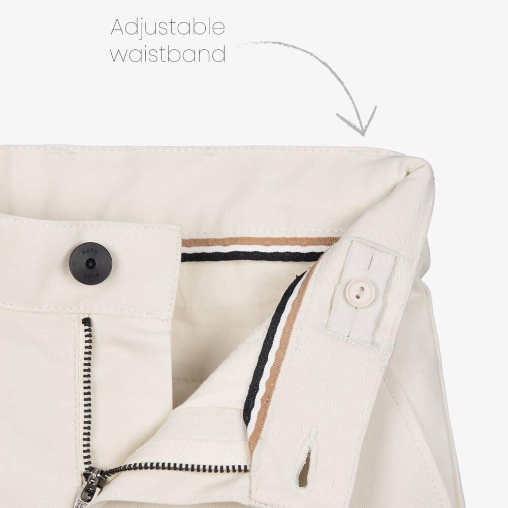 BOSS-Boys Light Beige Cotton Twill Chino Shorts | Childrensalon Outlet
