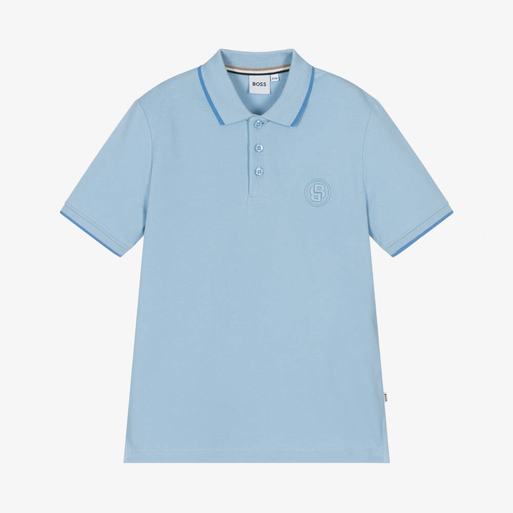 BOSS-Boys Light Blue Cotton Polo Top | Childrensalon Outlet