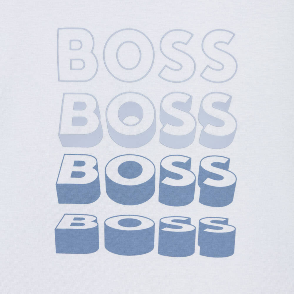 BOSS-Boys Light Blue Cotton T-Shirt with Repeat Logo | Childrensalon Outlet
