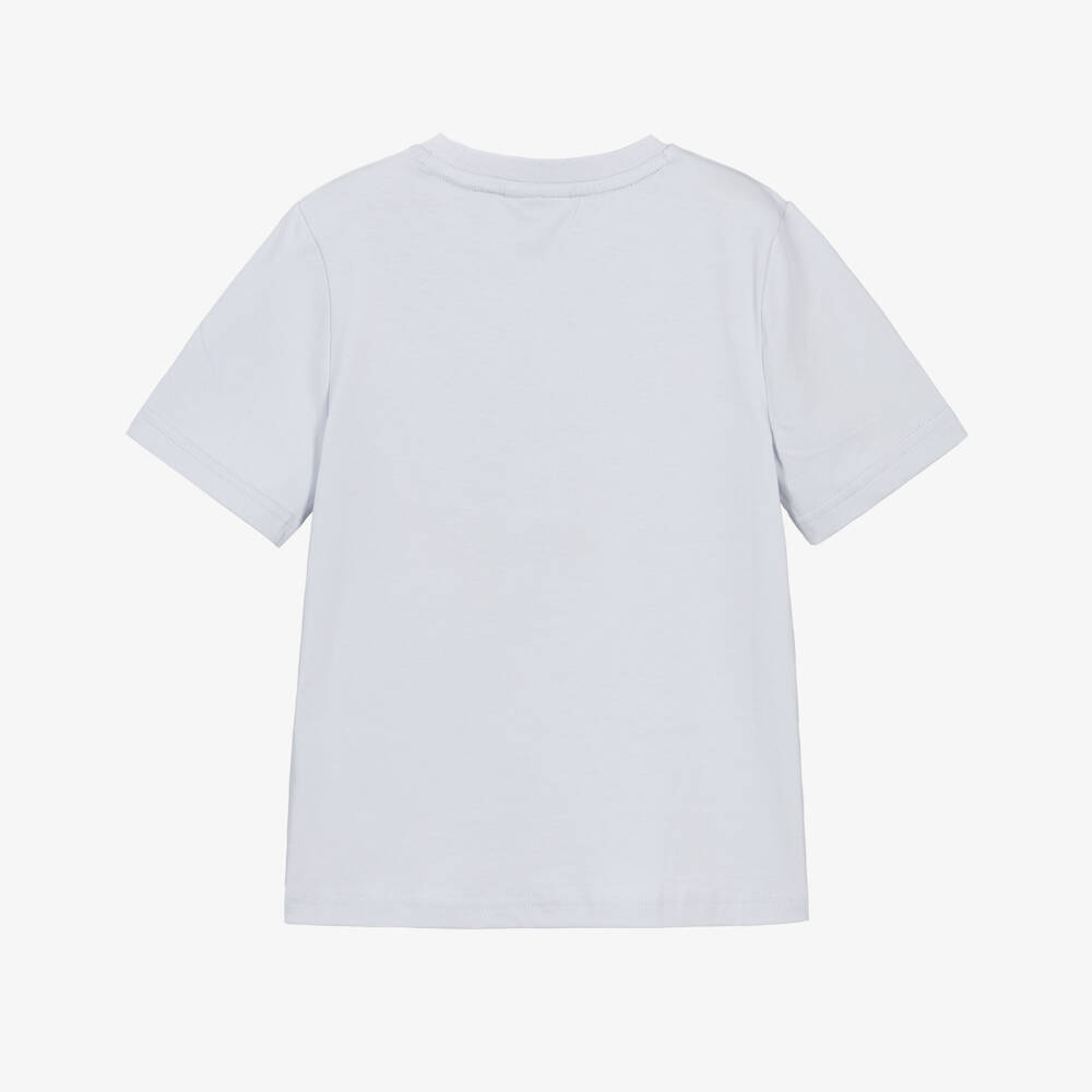 BOSS-Boys Light Blue Cotton T-Shirt with Repeat Logo | Childrensalon Outlet