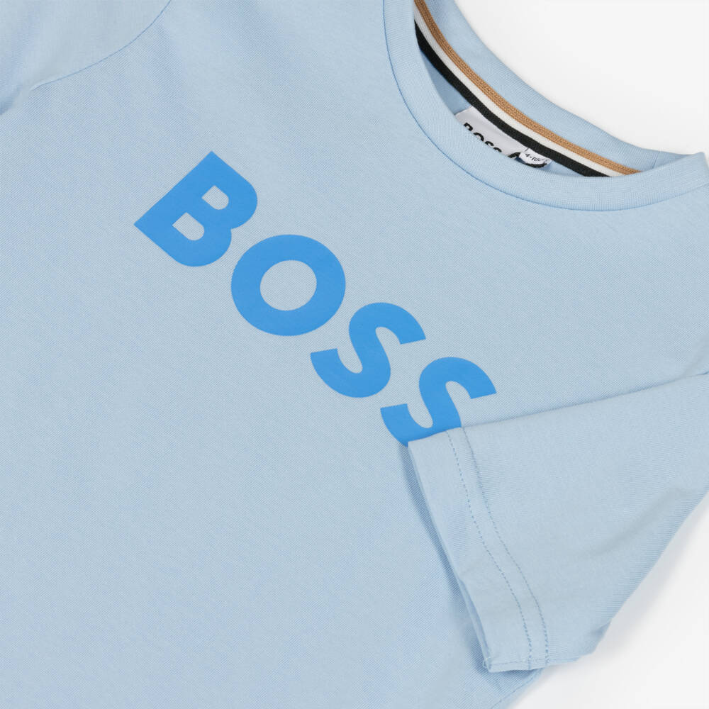 BOSS-Boys Light Blue Cotton Tee | Childrensalon Outlet
