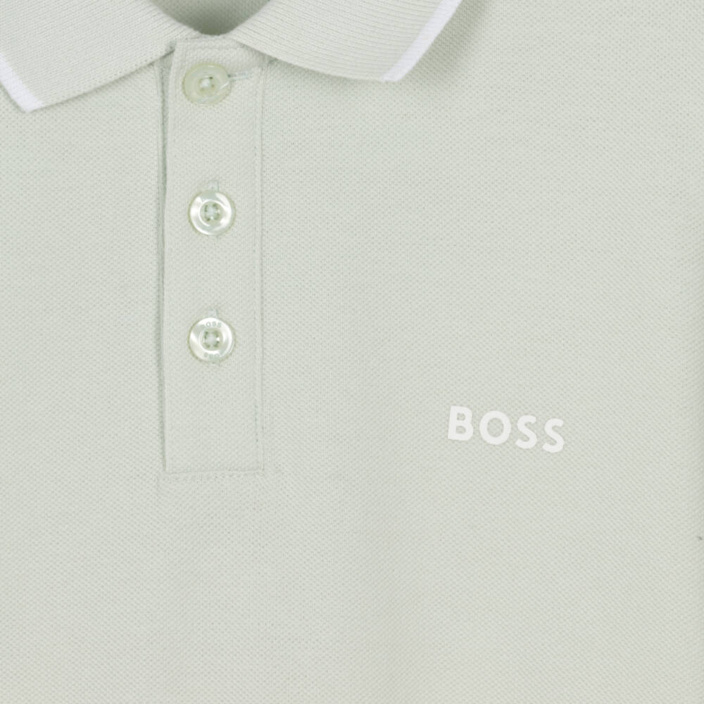 BOSS-Boys Light Mint Green Cotton Polo Shirt | Childrensalon Outlet