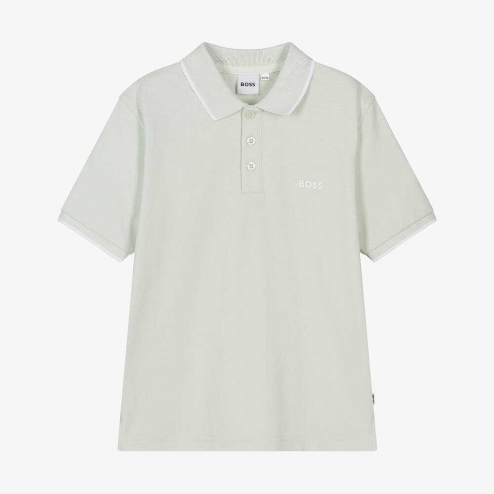 BOSS-Boys Light Mint Green Cotton Polo Shirt | Childrensalon Outlet