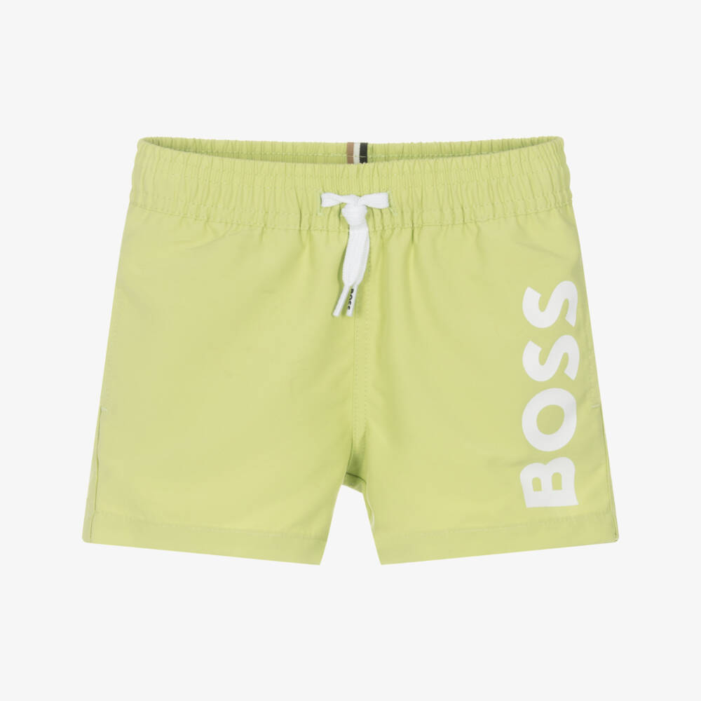 BOSS-Boys Lime Green Swim Shorts | Childrensalon Outlet