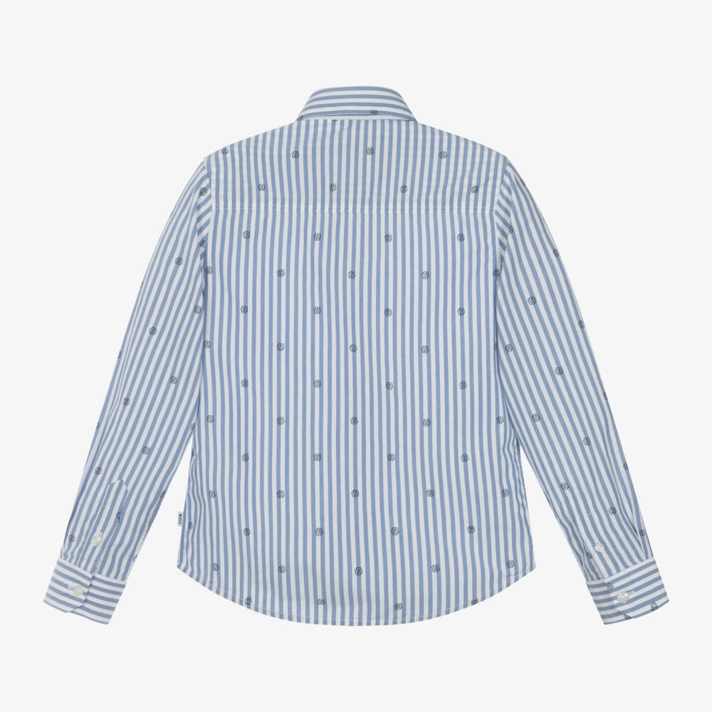 BOSS-Голубая рубашка из хлопка в полоску для мальчиков | Childrensalon Outlet