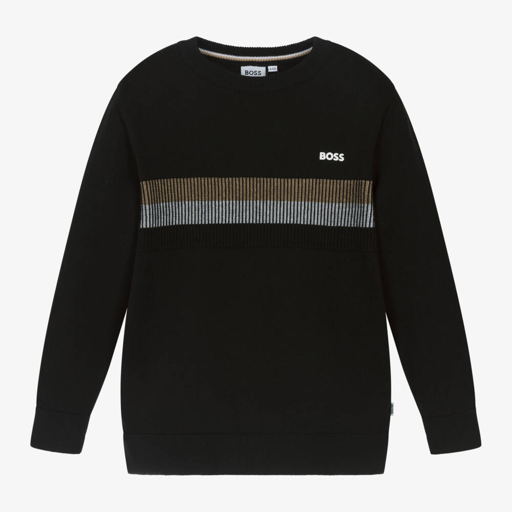 BOSS-Boys Luxe Black Knit Pullover | Childrensalon Outlet