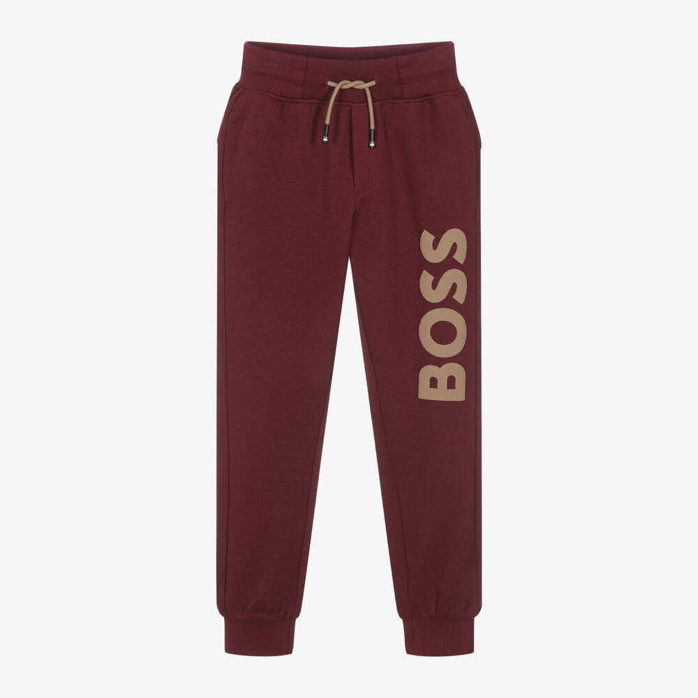 BOSS-بنطلون رياضي قطن لون أحمر بورغندي للأولاد | Childrensalon Outlet