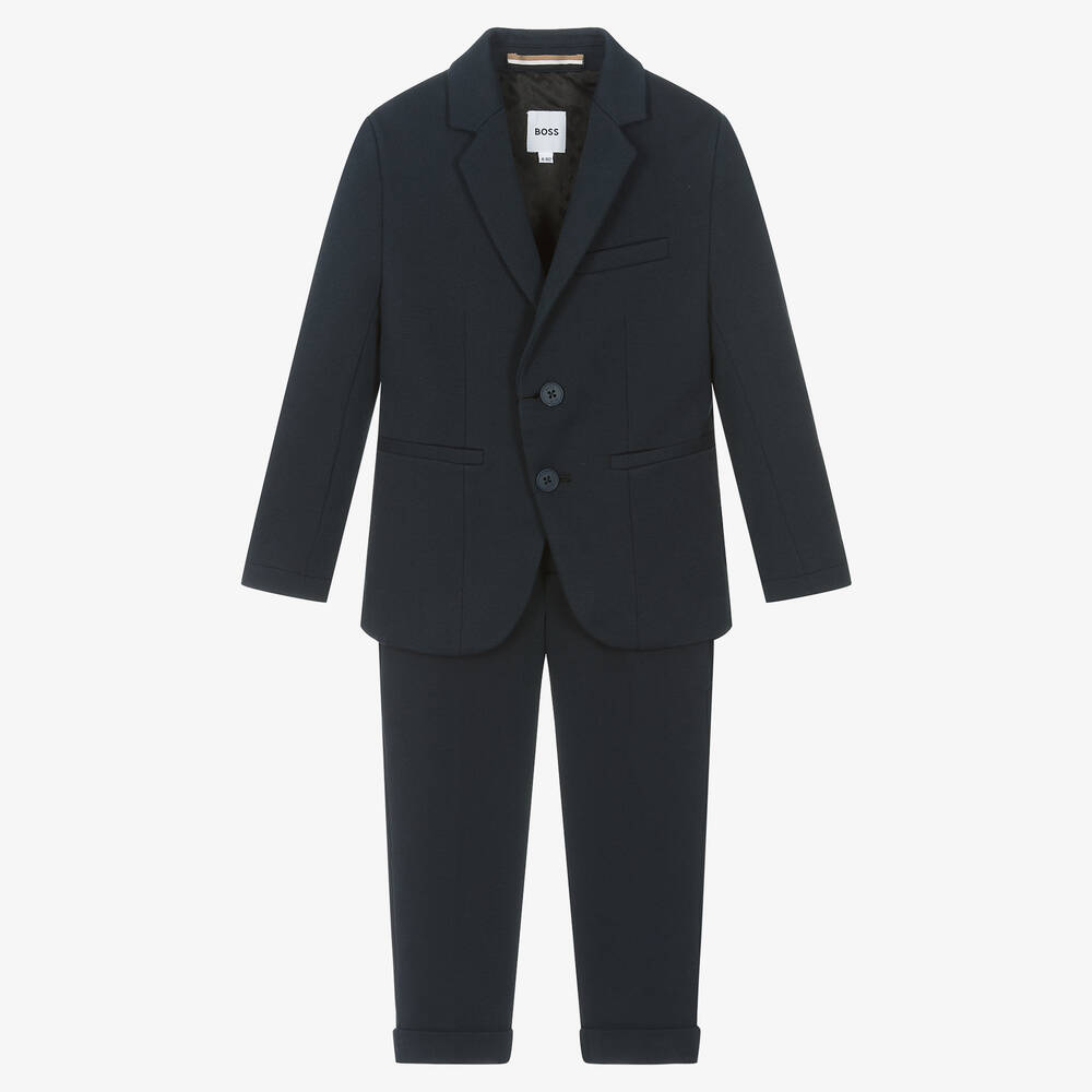 BOSS - Boys Milano Jersey Navy Blue Suit | Childrensalon