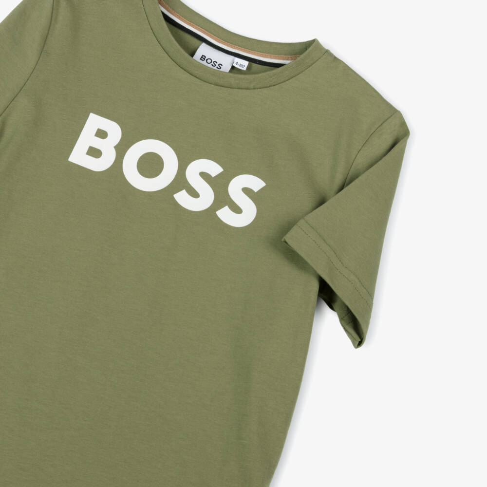 BOSS-Boys Moss Cotton Tee | Childrensalon Outlet