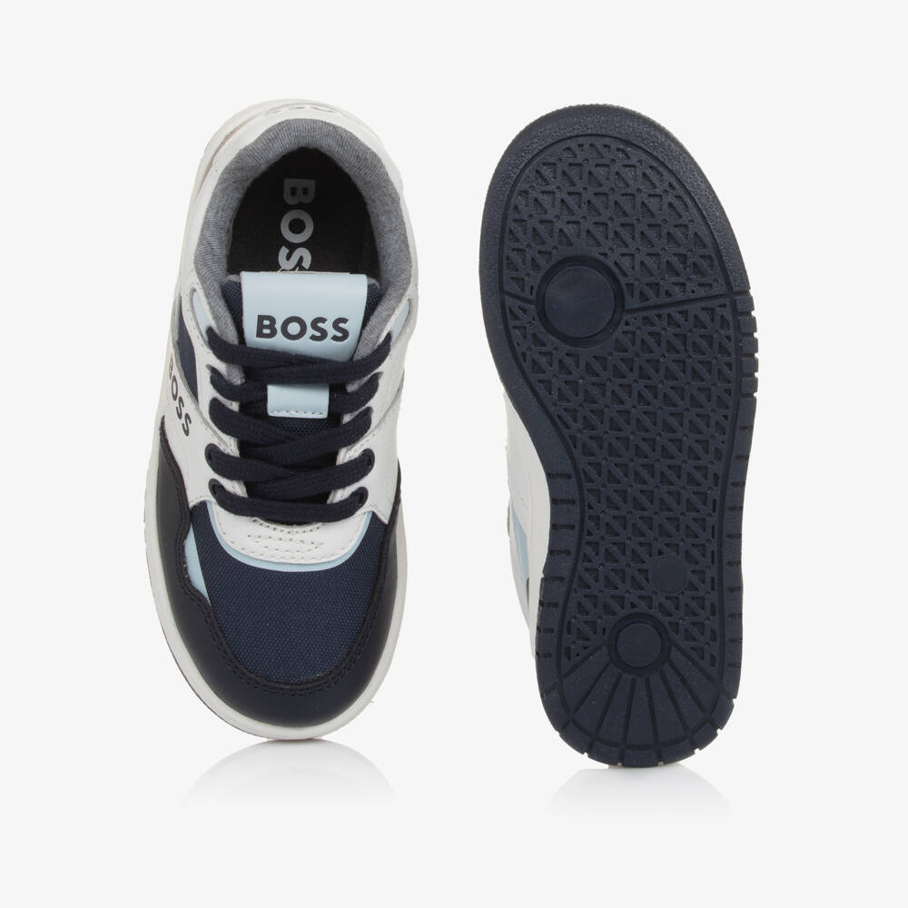 BOSS-Boys Navy and White Trainers | Childrensalon Outlet