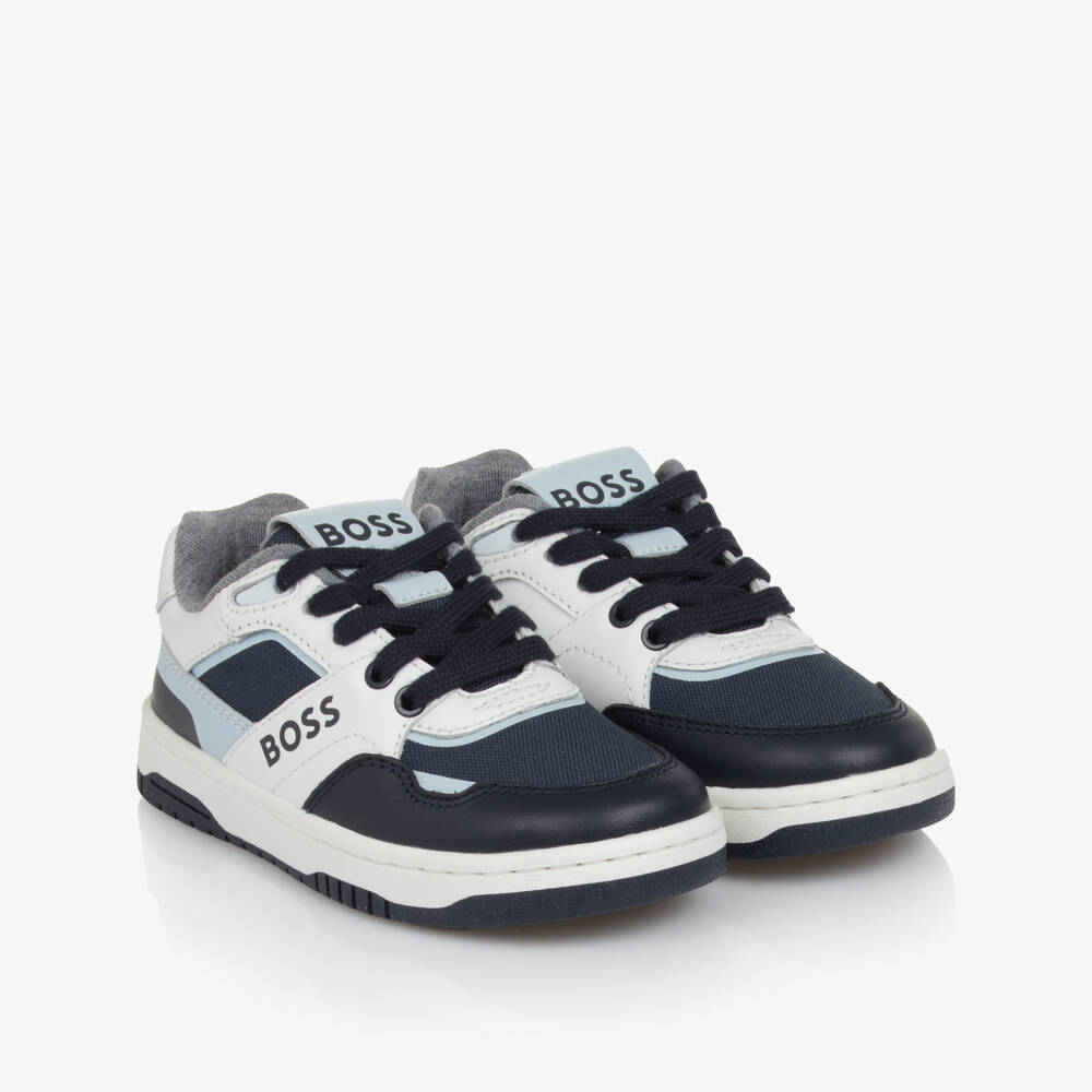 BOSS-Boys Navy and White Trainers | Childrensalon Outlet
