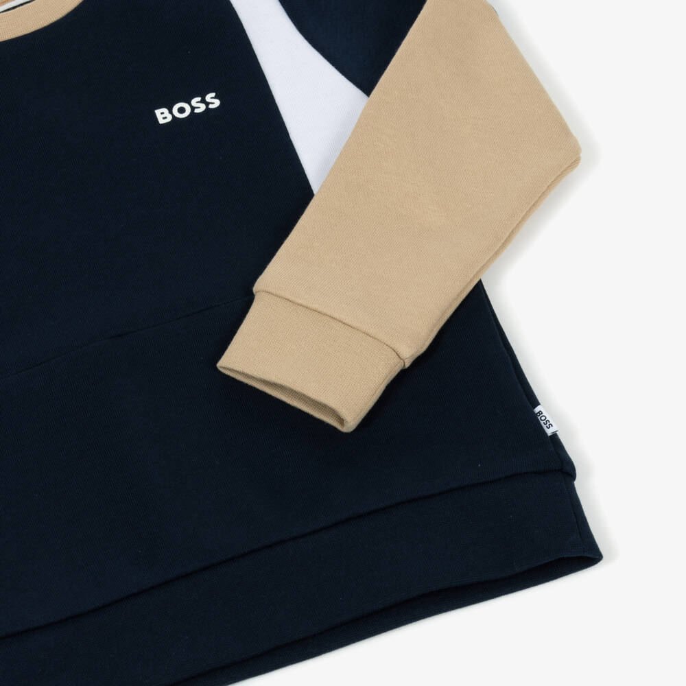 BOSS-Синий и бежевый хлопковый свитшот для мальчиков | Childrensalon Outlet