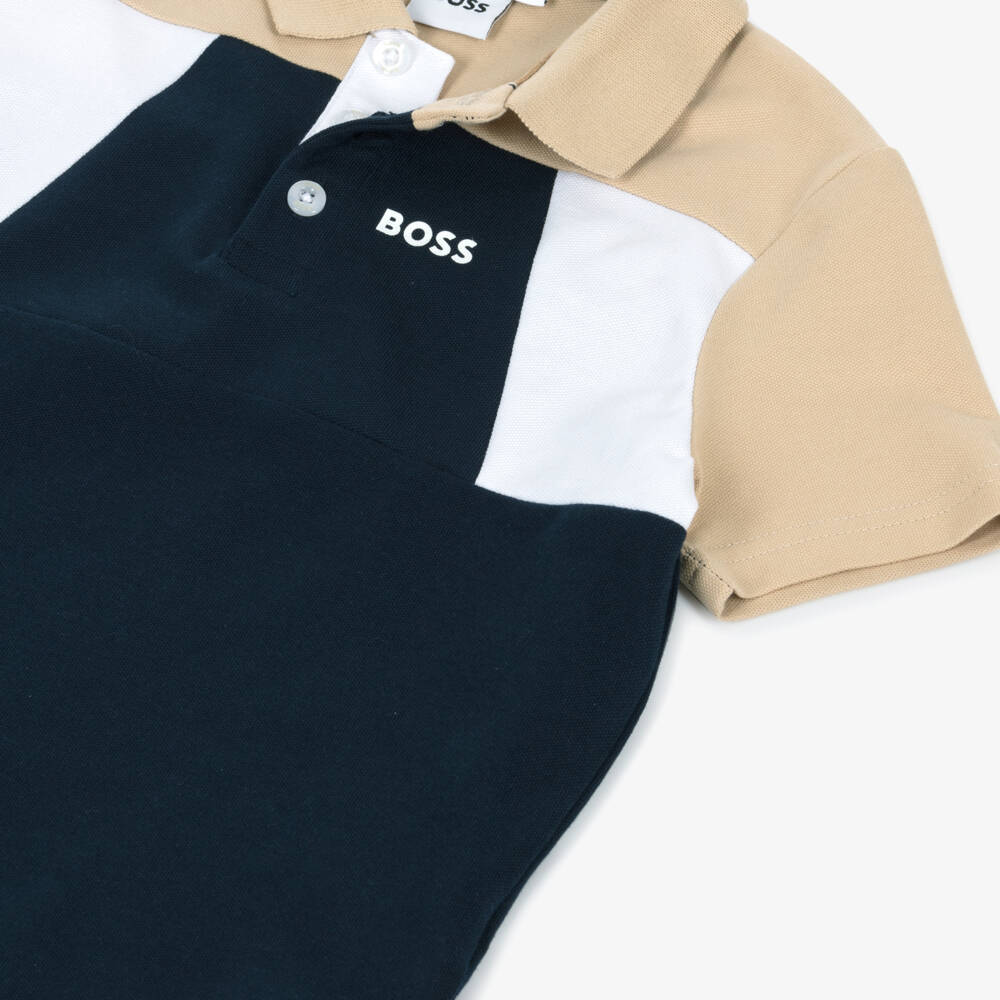 BOSS-Boys Navy & Beige Knitted Polo | Childrensalon Outlet