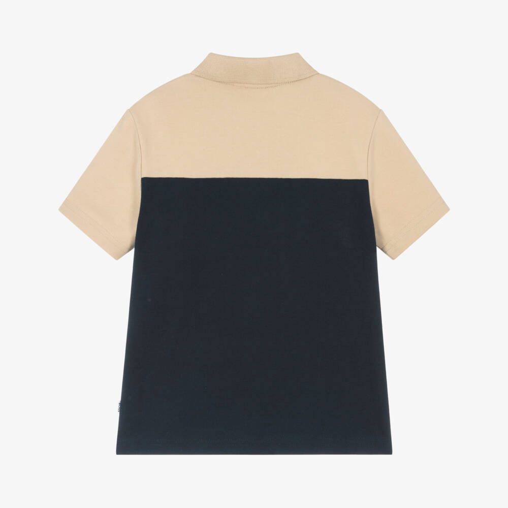 BOSS-Boys Navy & Beige Knitted Polo | Childrensalon Outlet