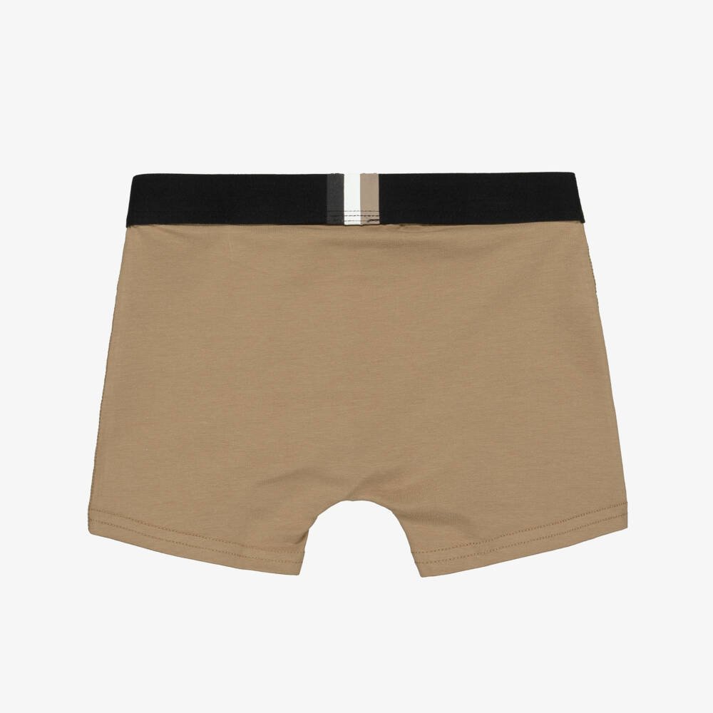 BOSS-Boys Navy Blue & Beige Cotton Jersey Boxers (2 Pack) | Childrensalon Outlet