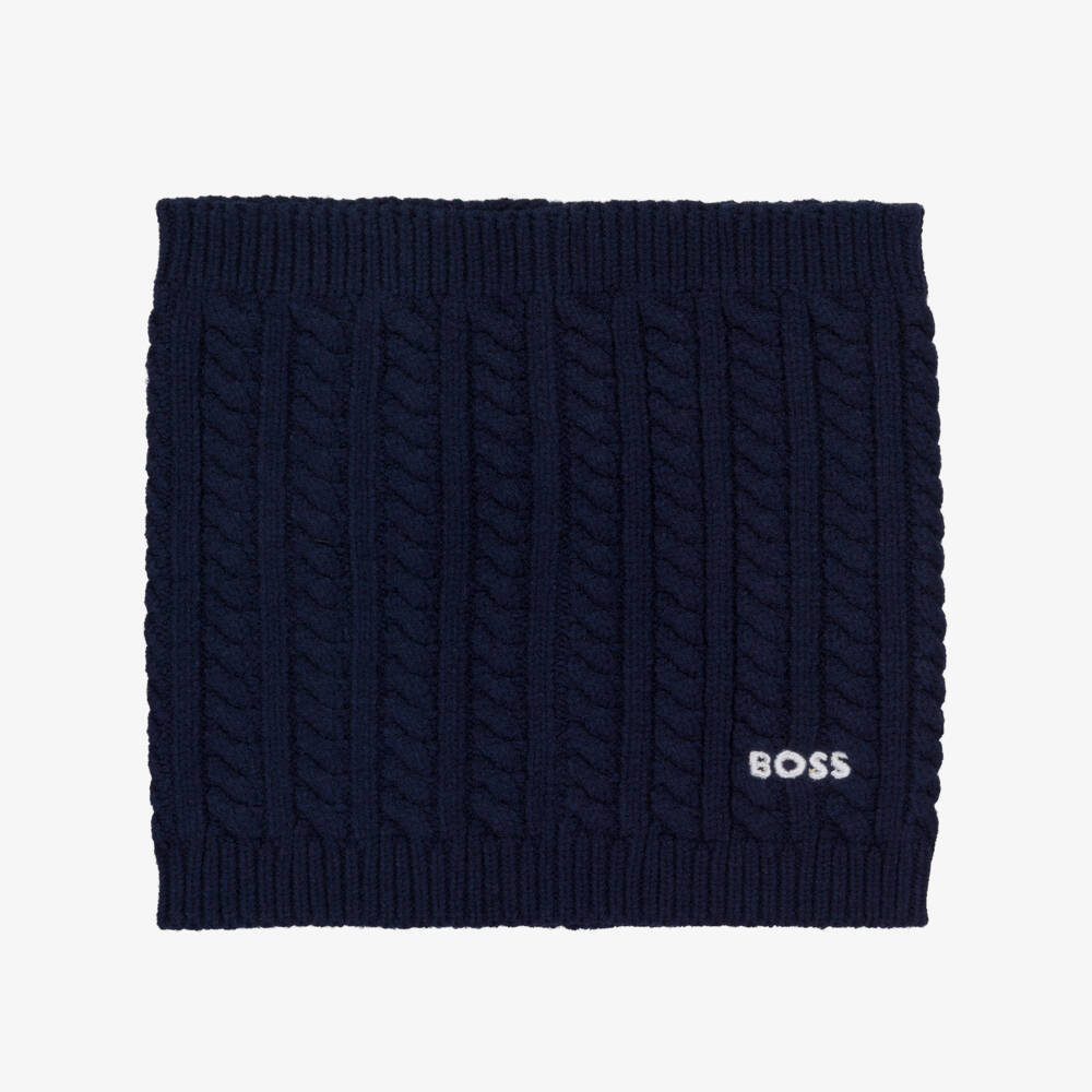 BOSS-Boys Navy Blue Cable Knit Snood | Childrensalon Outlet