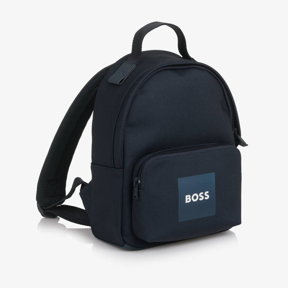 BOSS-Boys Navy Blue Canvas Mini Backpack (28cm) | Childrensalon Outlet