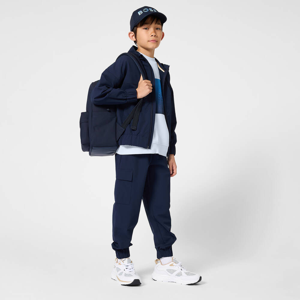BOSS-Boys Navy Blue Canvas Mini Backpack (28cm) | Childrensalon Outlet
