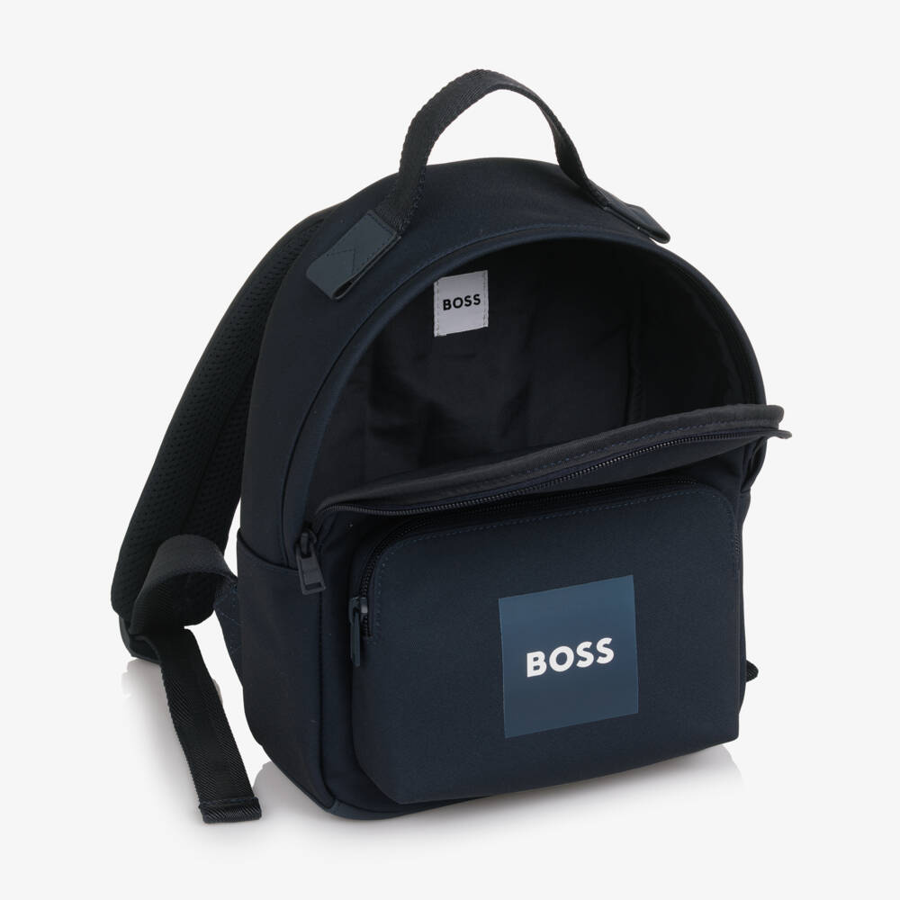 BOSS-Boys Navy Blue Canvas Mini Backpack (28cm) | Childrensalon Outlet