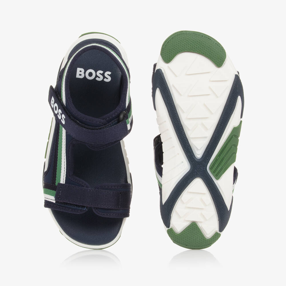 BOSS-Boys Navy Blue Canvas Velcro Sandals | Childrensalon Outlet