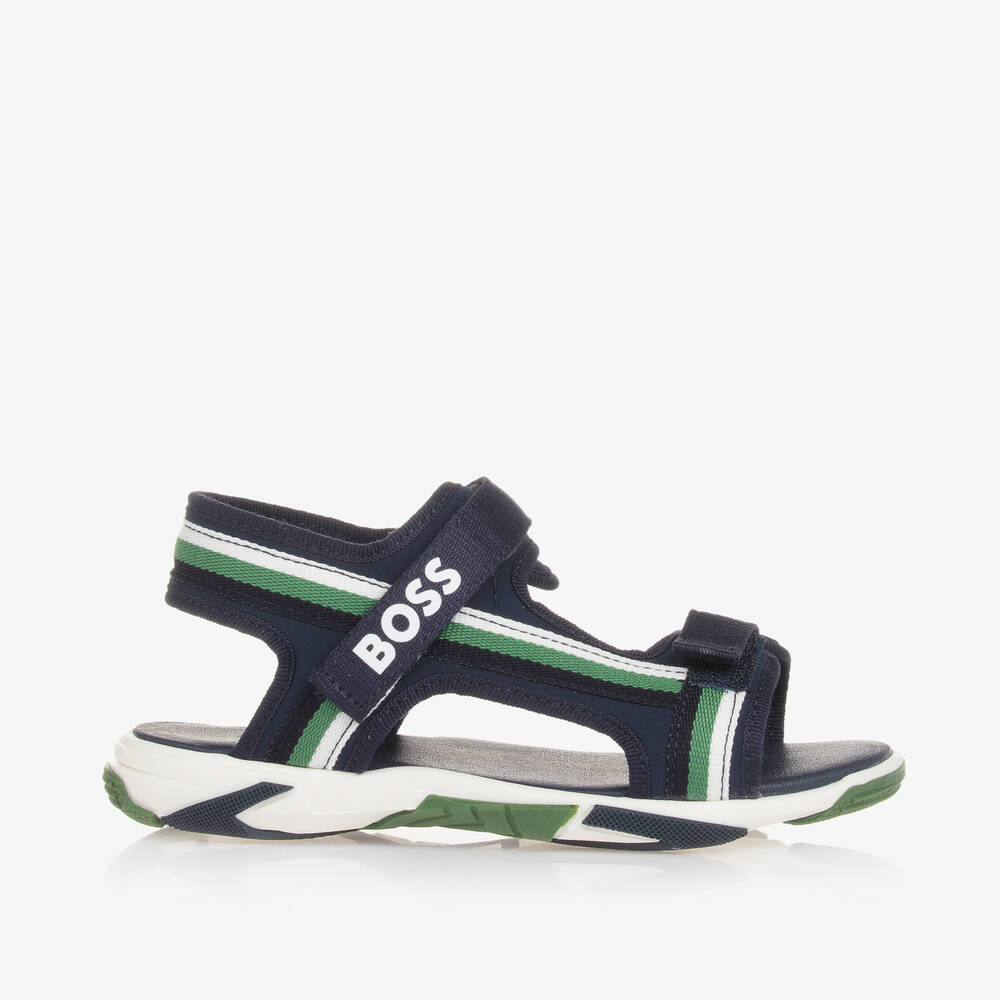 BOSS Boys Navy Blue Canvas Velcro Sandals Childrensalon Outlet