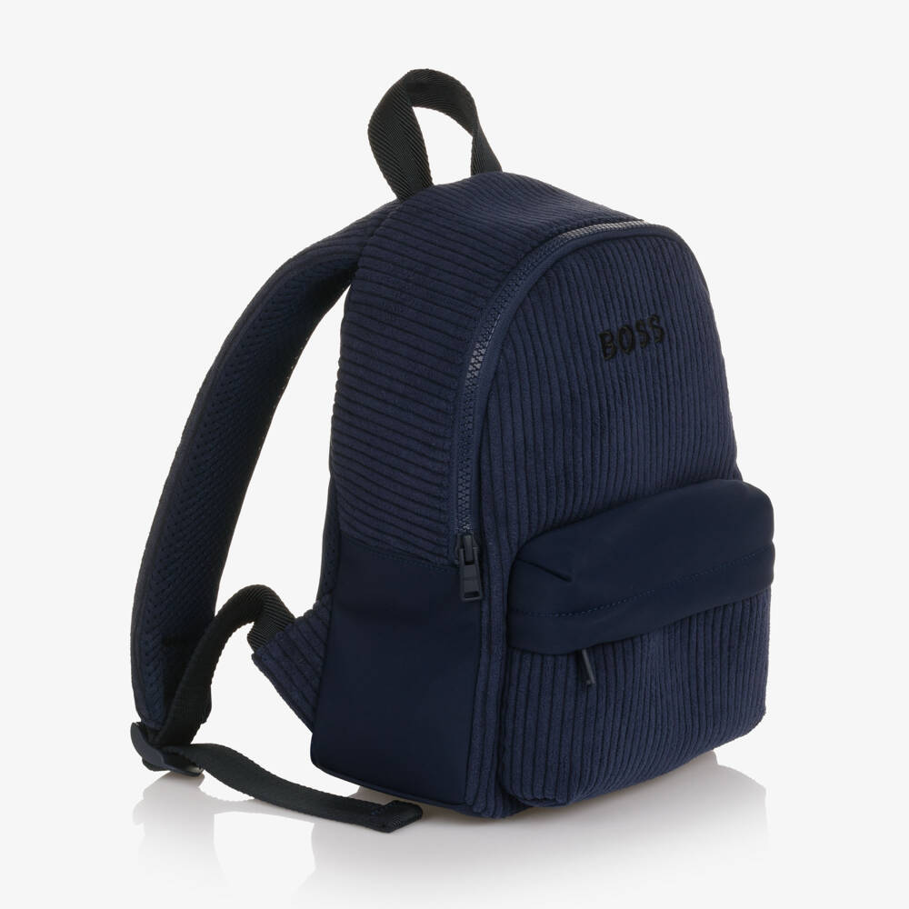 BOSS-Boys Navy Blue Corduroy Backpack (27cm) | Childrensalon Outlet