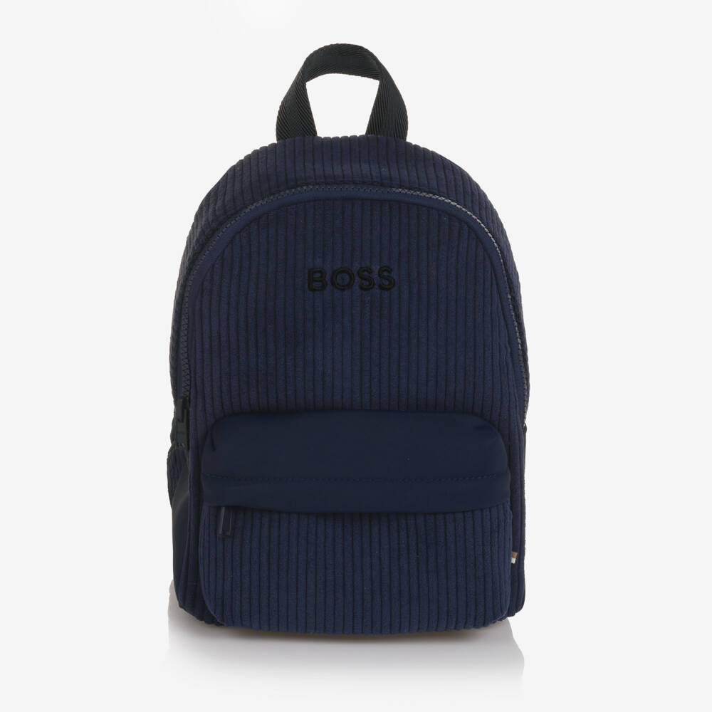 BOSS-Boys Navy Blue Corduroy Backpack (27cm) | Childrensalon Outlet