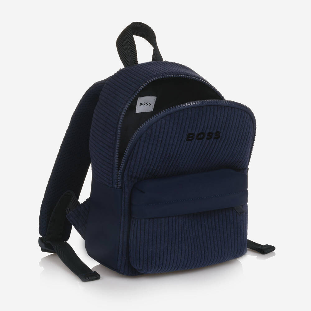 BOSS-Boys Navy Blue Corduroy Backpack (27cm) | Childrensalon Outlet