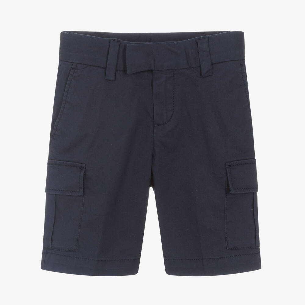 BOSS - Boys Navy Blue Cotton Bermuda Shorts | Childrensalon