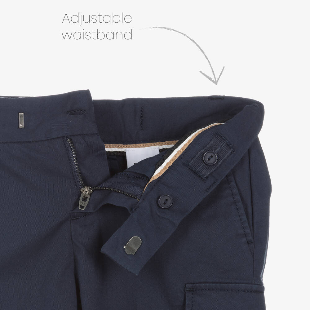 BOSS-Синие хлопковые шорты-бермуды | Childrensalon Outlet