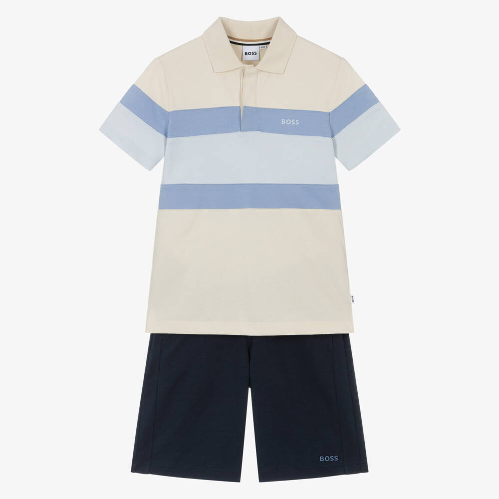 BOSS-Boys Navy Blue Cotton Bermuda Shorts Set | Childrensalon Outlet