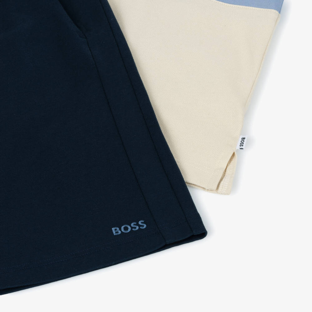 BOSS-Boys Navy Blue Cotton Bermuda Shorts Set | Childrensalon Outlet