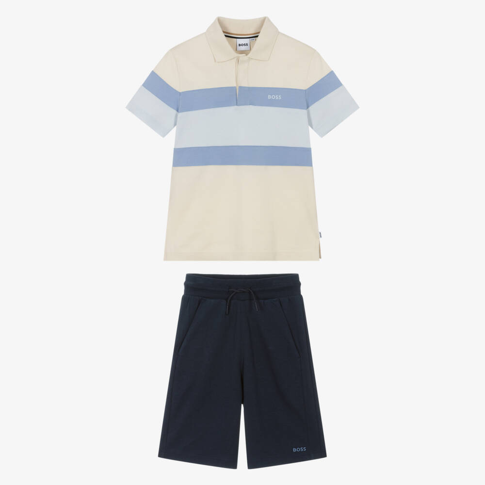 BOSS-Boys Navy Blue Cotton Bermuda Shorts Set | Childrensalon Outlet
