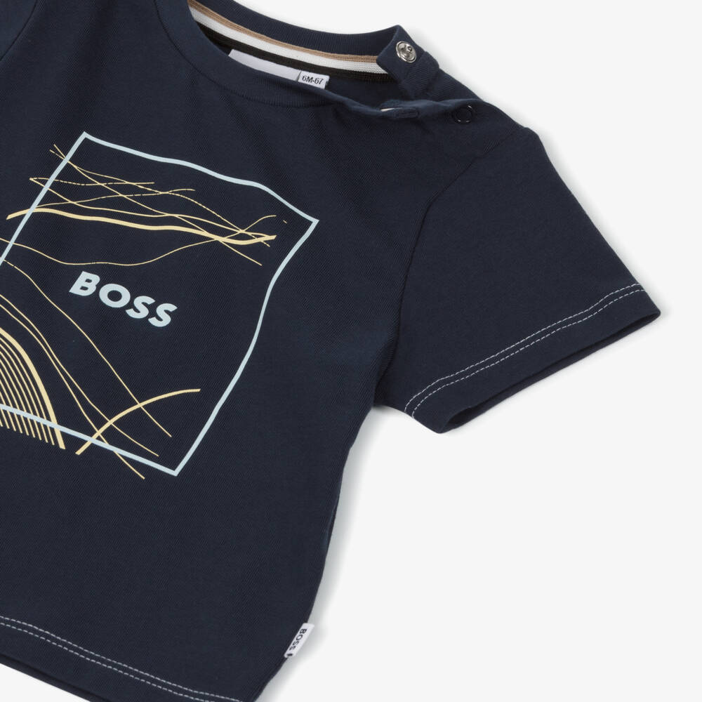 BOSS-Футболка синий хлопковая с графикой для мальчиков | Childrensalon Outlet