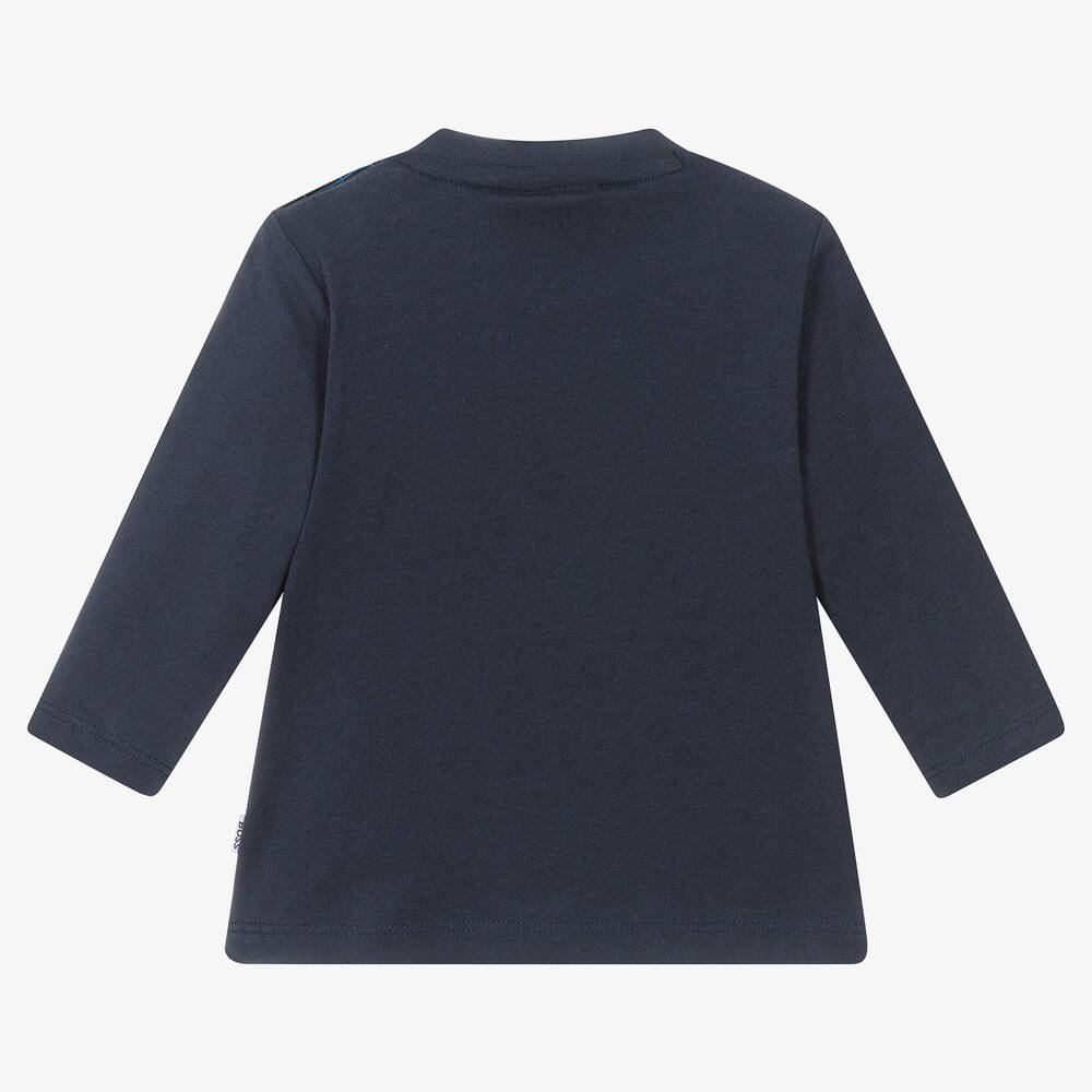 BOSS-Boys Navy Blue Cotton Car Print Top | Childrensalon Outlet