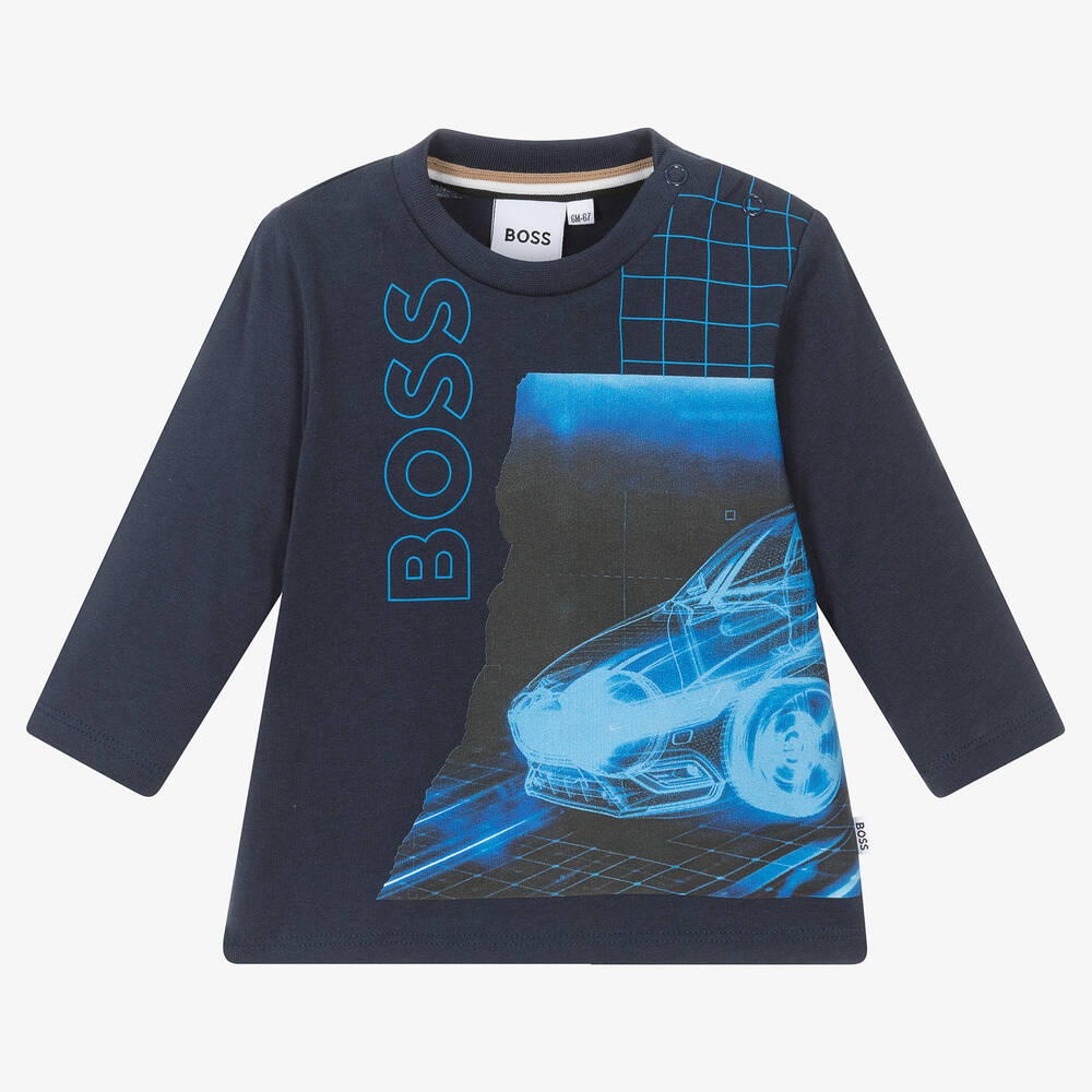 BOSS - Navyblaues Auto-Baumwolloberteil | Childrensalon