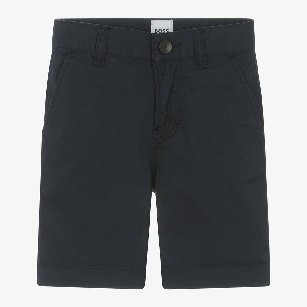 BOSS-Boys Navy Blue Cotton Chino Shorts | Childrensalon Outlet
