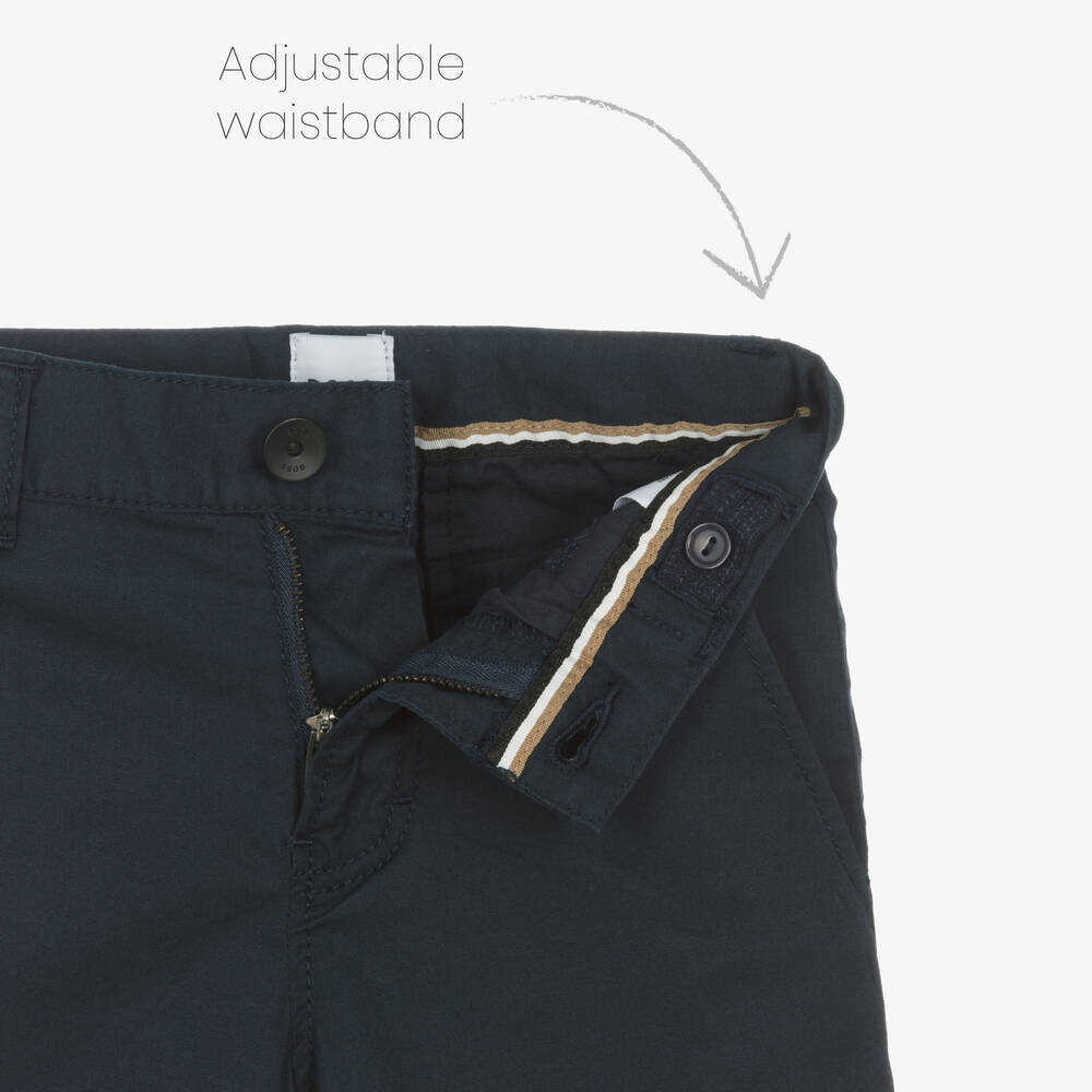 BOSS-Boys Navy Blue Cotton Chino Shorts | Childrensalon Outlet