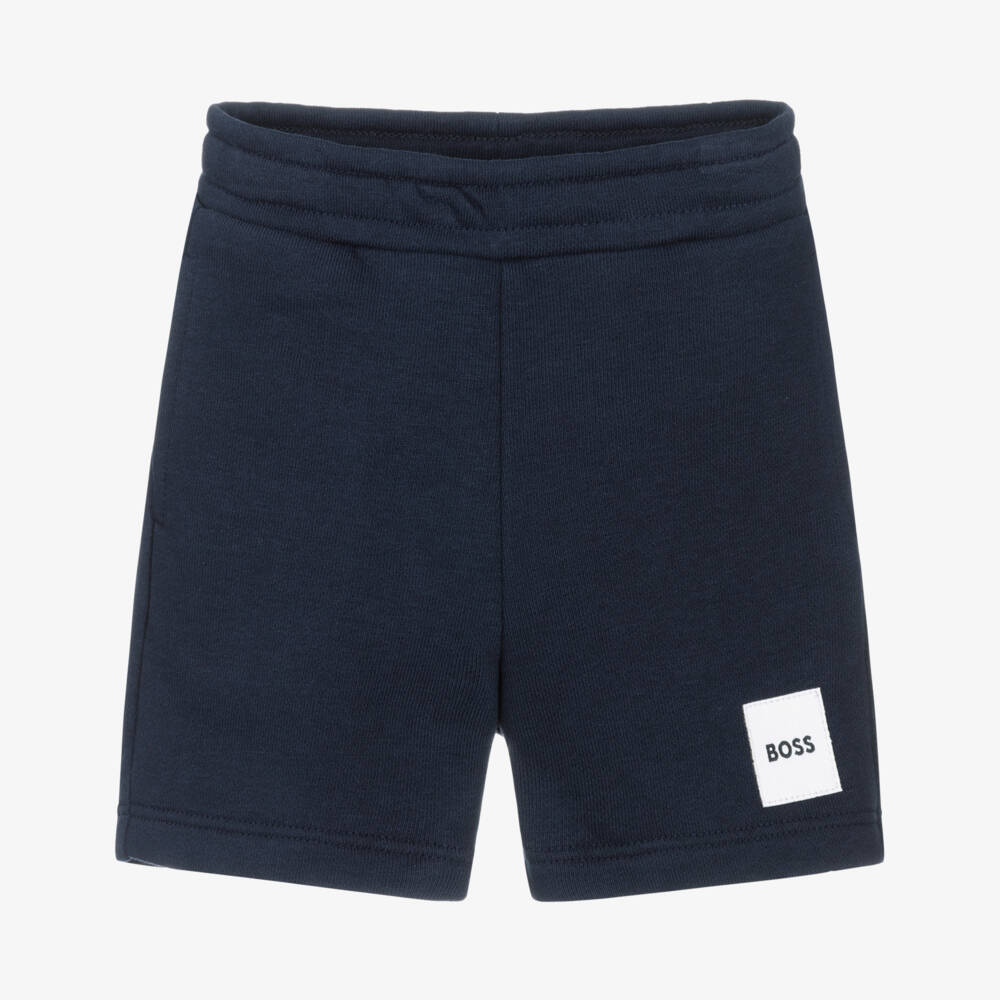 BOSS-Boys Navy Blue Cotton Jersey Shorts | Childrensalon Outlet