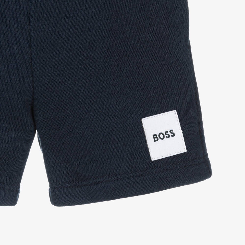BOSS-Boys Navy Blue Cotton Jersey Shorts | Childrensalon Outlet