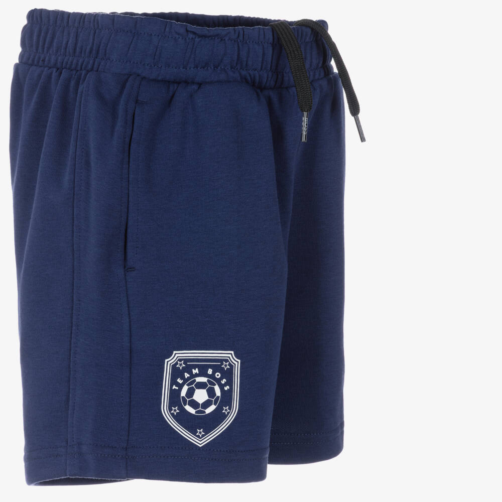 BOSS-Boys Navy Blue Cotton Jersey Team BOSS Shorts | Childrensalon Outlet