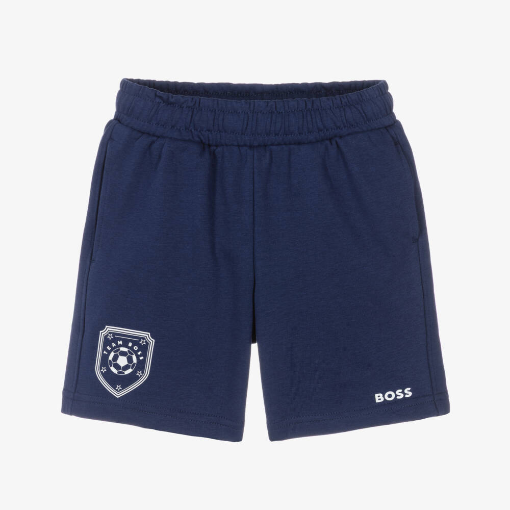 BOSS-Boys Navy Blue Cotton Jersey Team BOSS Shorts | Childrensalon Outlet