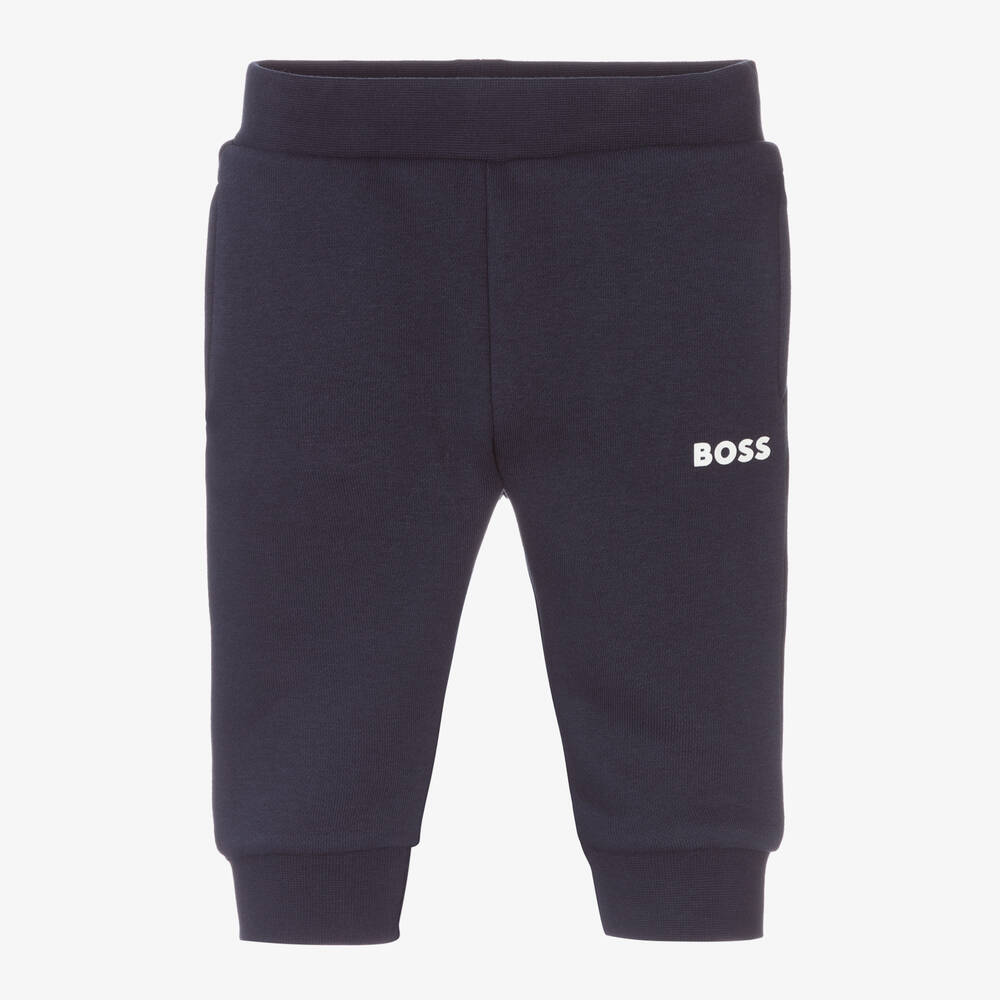 BOSS - Boys Navy Blue Cotton Joggers | Childrensalon