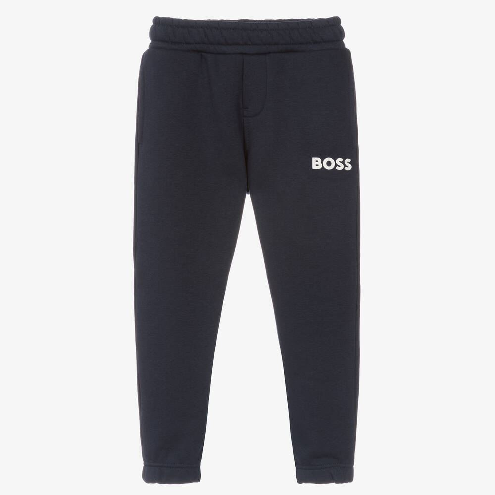 BOSS - Bas de jogging bleu marine en coton | Childrensalon