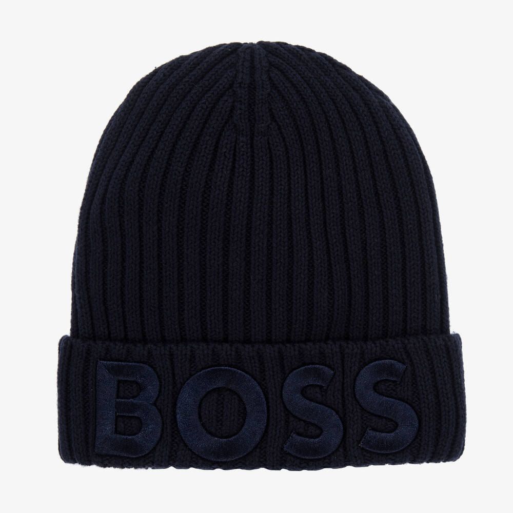 BOSS - Bonnet bleu en maille de coton | Childrensalon