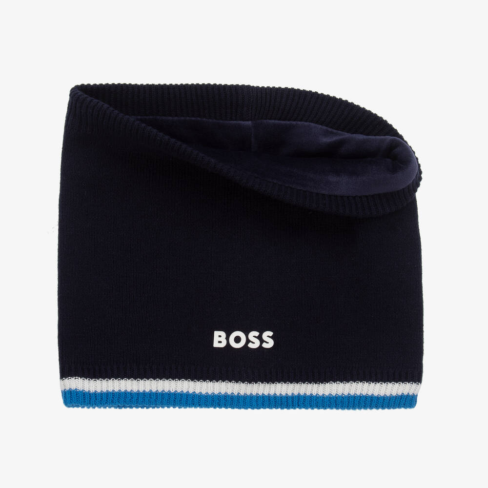 BOSS-Boys Navy Blue Cotton Knit Snood | Childrensalon Outlet