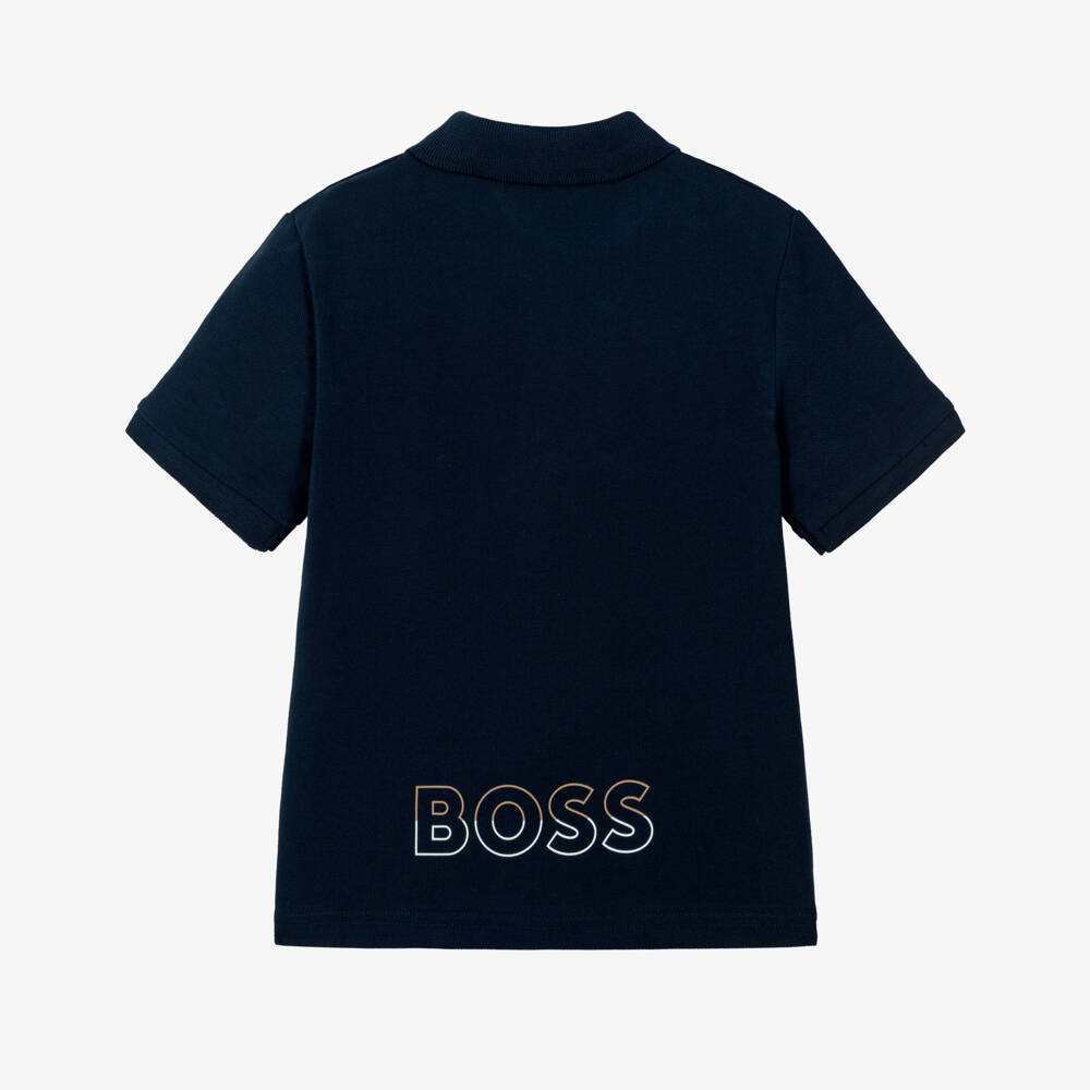 BOSS-Синяя рубашка поло с логотипом на спине для мальчиков | Childrensalon Outlet