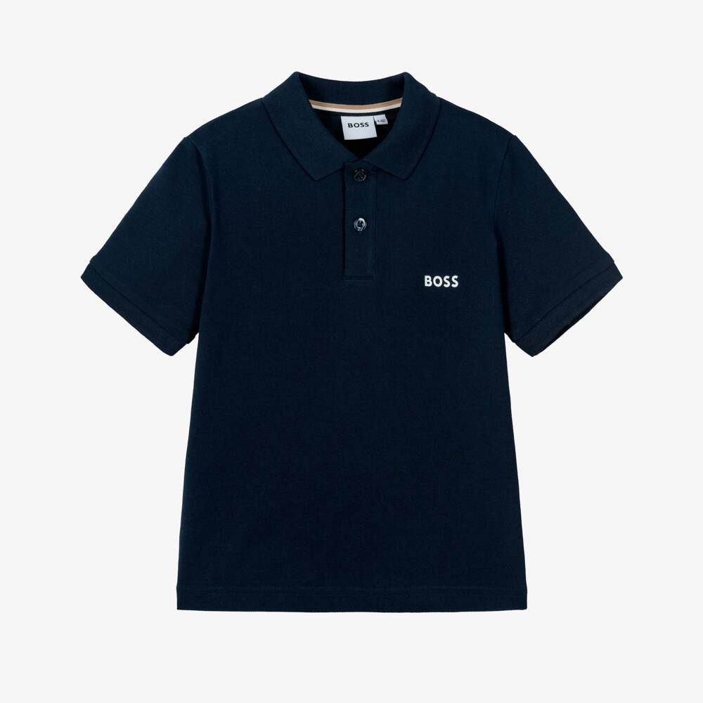BOSS-Синяя рубашка поло с логотипом на спине для мальчиков | Childrensalon Outlet